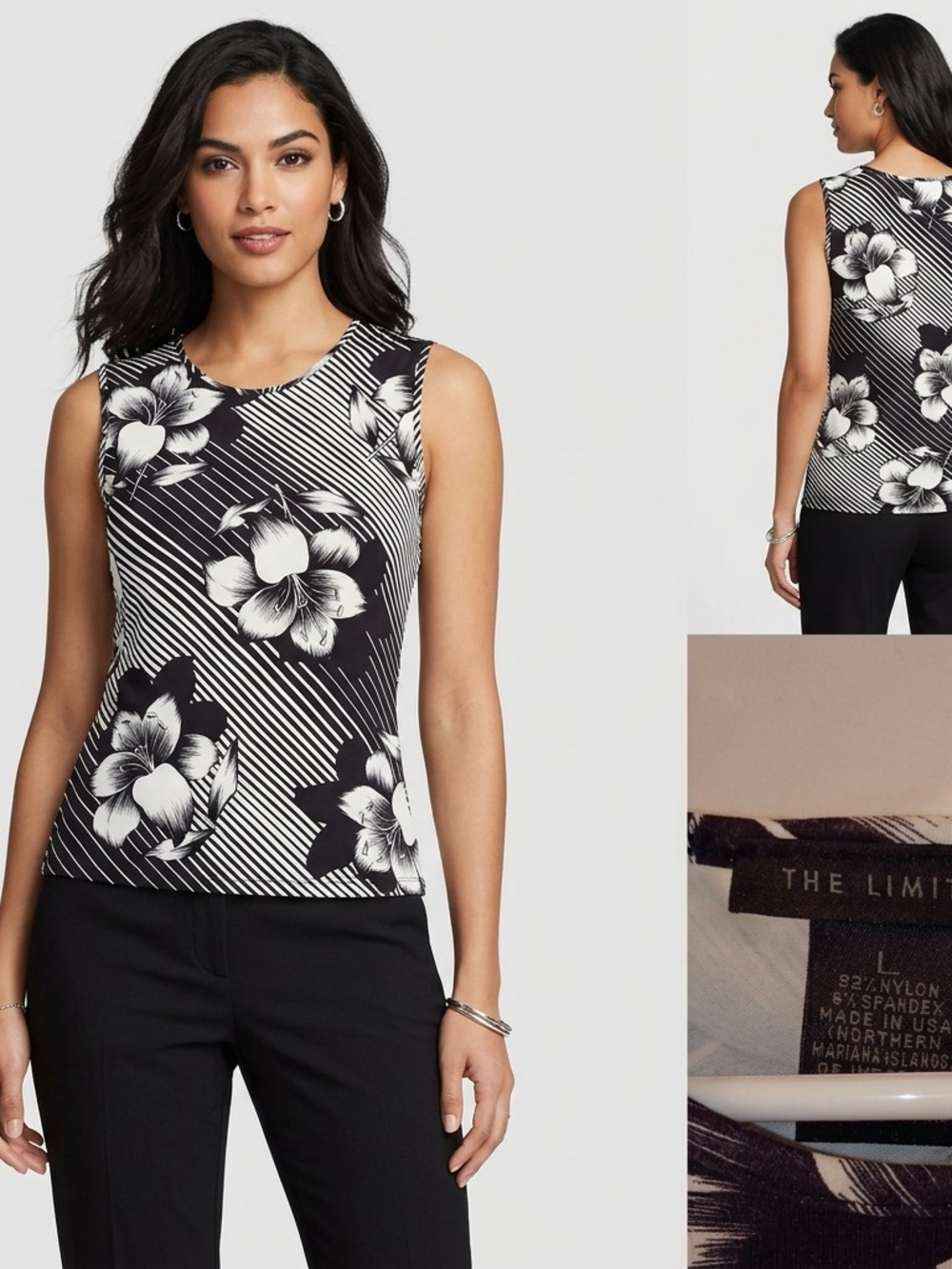 The Limited Black & White Floral Sleeveless Shell